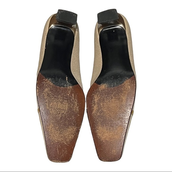 Stuart Weitzman Vintage Champagne Satin Leather Square Toe Pump 9.5 Timeless - Picture 8 of 8